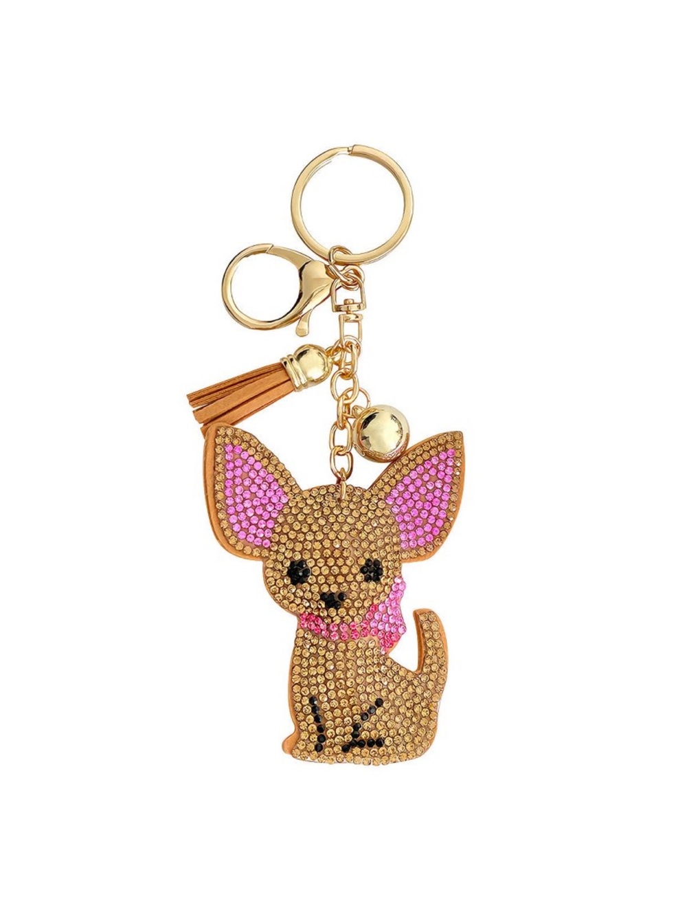 Brown Crystal Dog Keychain & Bag Charm